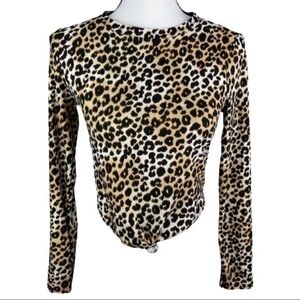 Windsor Crop Top Leopard Animal Print Long Sleeve Size S